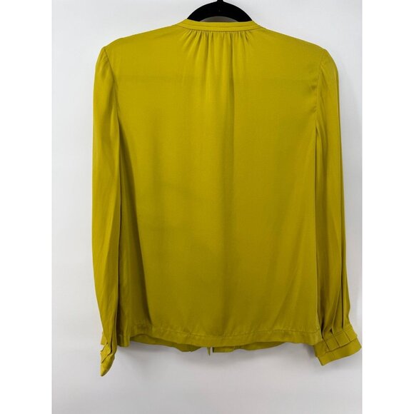 Diane von Furstenberg 100% Silk Mock Neck Button Up Yellow Blouse Shirt - Picture 9 of 9